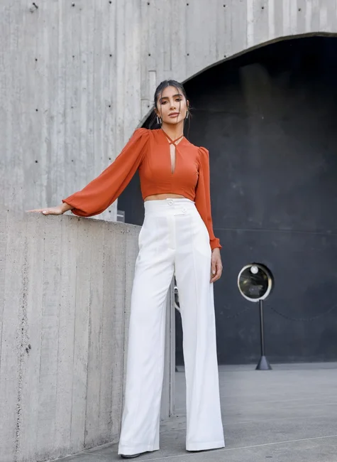 Calça Pantalona Cós Duplo Off White DOT