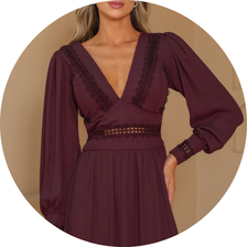 12 vestido longo com mangas longas detalhe renda vinho