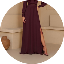 14 vestido longo com mangas longas detalhe renda vinho