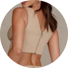 10 top cropped com pesponto decote v sarja bege