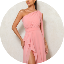 06 vestido ombro unico com faixa rosa claro