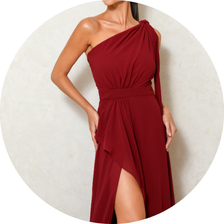 05 vestido ombro unico com faixa marsala