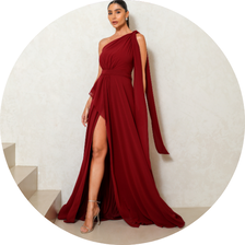 08 vestido ombro unico com faixa marsala