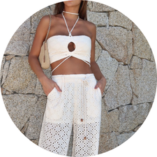 03 conjunto top e calca de laise creme