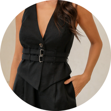 01 conjunto colete e calca linho preto