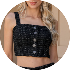 02 conjunto top e calca tweed preto