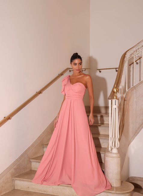 Vestido Longo Laço Ombro Rose Elegância e Sofisticação Dot