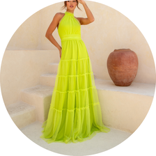 14 vestido gola alta tule verde