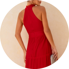 04 vestido gola alta tule vermelho