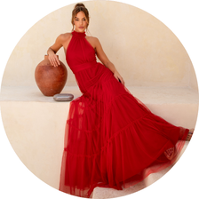 05 vestido gola alta tule vermelho