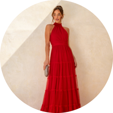 06 vestido gola alta tule vermelho