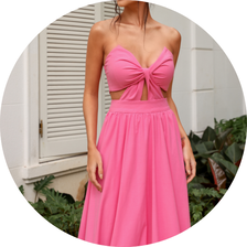 01 vestido longo sem alca busto torcido rosa