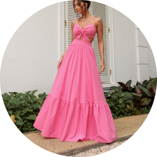 02 vestido longo sem alca busto torcido rosa