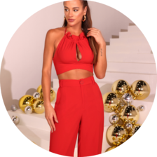 03 conjunto cropped frente unica e calca pantalona vermelho