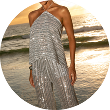 01 conjunto blusa e calca pantalona paete prata