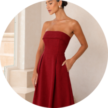 01 vestido midi sem alca pala dobrada marsala