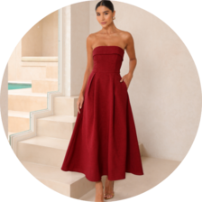 02 vestido midi sem alca pala dobrada marsala