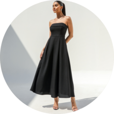 07 vestido midi sem alca pala dobrada preto