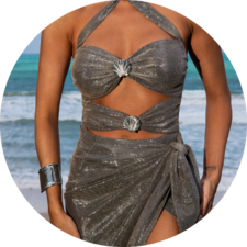 01 conjunto body com pareo prata