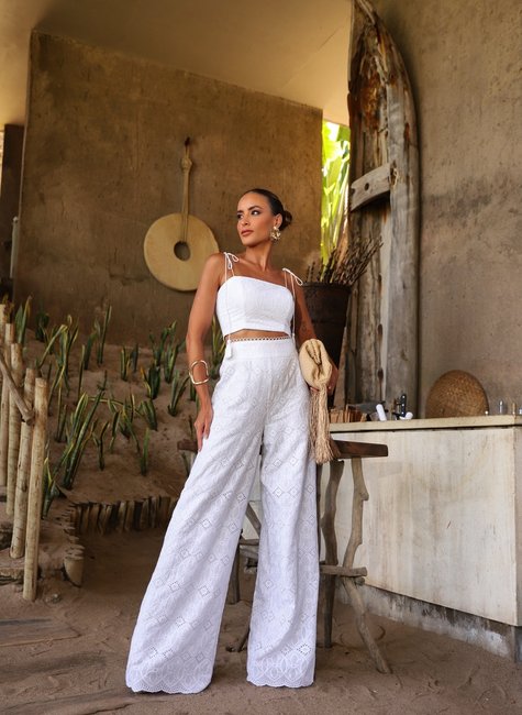 Conjunto Cropped E Pantalona Guipure Off White DOT - Main Image