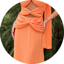 12 vestido longo torcido frente com argolas laranja