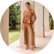 14 conjunto blusa peplum e calca verde