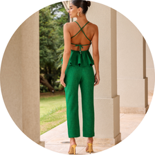 18 conjunto blusa peplum e calca verde