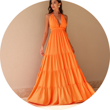 10 vestido longo frente unica detalhe cordao laranja