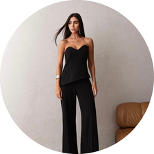 27 conjunto blusa sem alcas com calca azul marinho