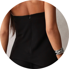 28 conjunto blusa sem alcas com calca azul marinho