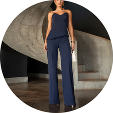 30 conjunto blusa sem alcas com calca azul marinho