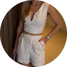 21 conjunto listrado cropped com shorts bege