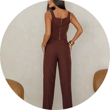 15 conjunto calca carrot pesponto marrom