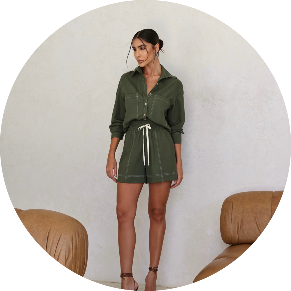 01 conjunto max camisa e shorts verde militar