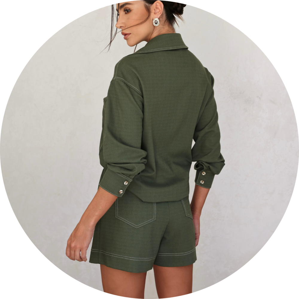 03 conjunto max camisa e shorts verde militar