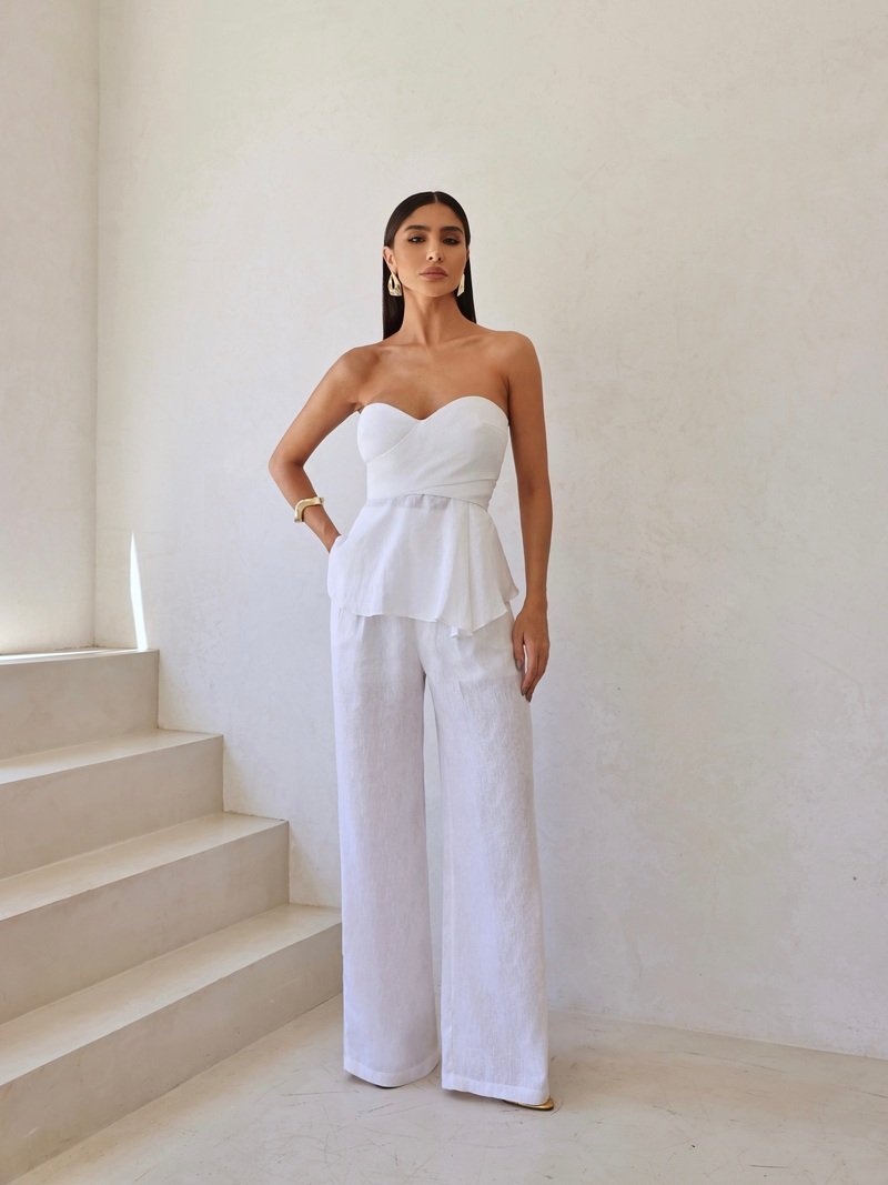 Conjunto Blusa Peplum E Pantalona Off White - DOT