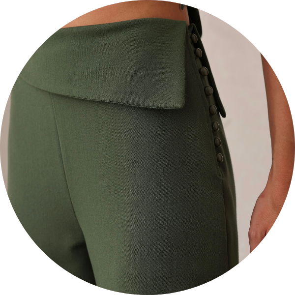 11 conjunto alfaiataria detalhe botao verde militar