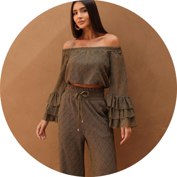 01 conjunto crochet cigana verde militar