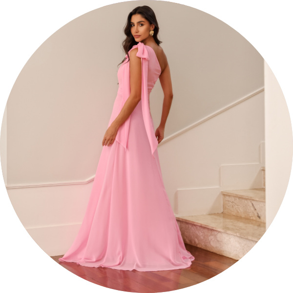 14 vestido ombro unico com faixa rosa
