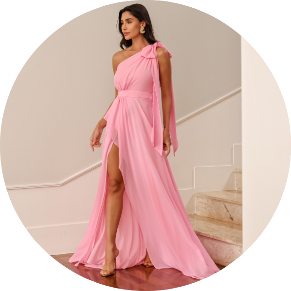 15 vestido ombro unico com faixa rosa