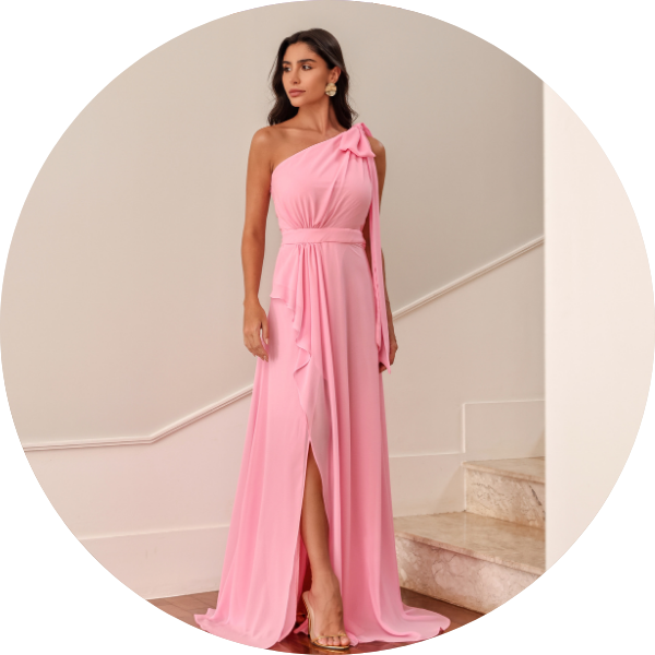 16 vestido ombro unico com faixa rosa