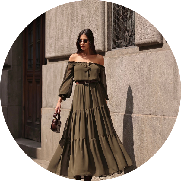 11 vestido longuete ombro a ombro verde militar