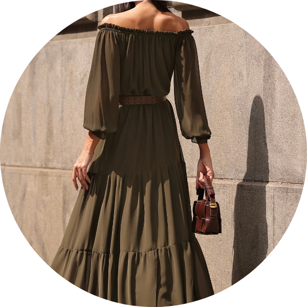 12 vestido longuete ombro a ombro verde militar