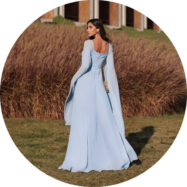 Vestido Manga Longa Azul Claro | Look Moderno