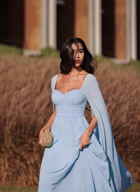 Vestido Curto Vestido Azul Claro Manga Longa Vestido Manga Longa