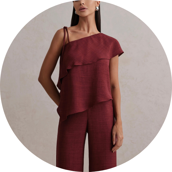 01 conjunto blusa assimetrica vinho