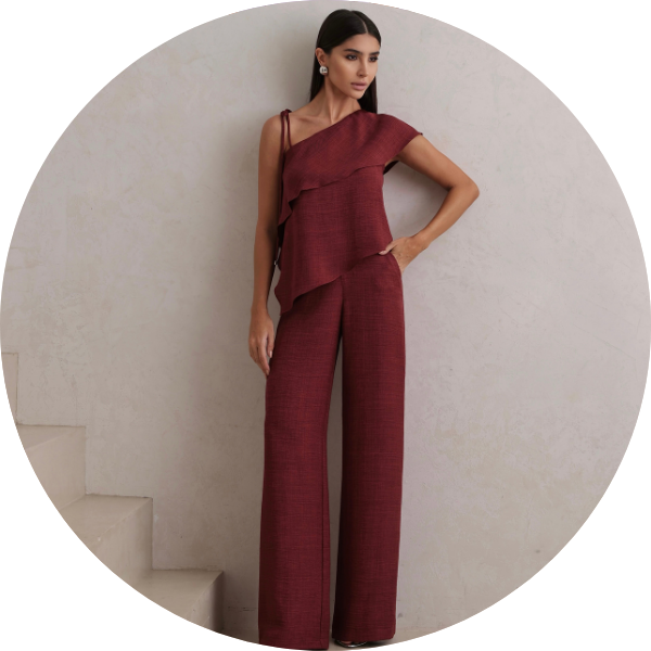 02 conjunto blusa assimetrica vinho