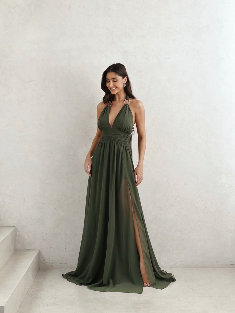 Vestido Longo Fivela Orgânica Verde Musgo - DOT