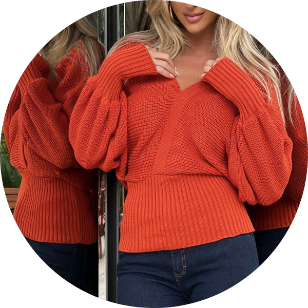 01 blusa tricot manga ampla decote v terracota