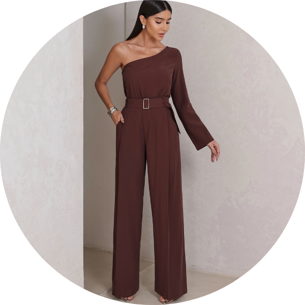 06 conjunto pantalona blusa um ombro marrom